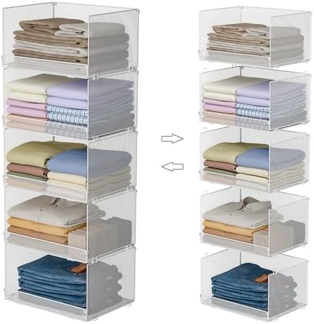 5-Tier Stackable Closet Organizers and Storage, Metal Wire Storage Shelves by Tiaoheka