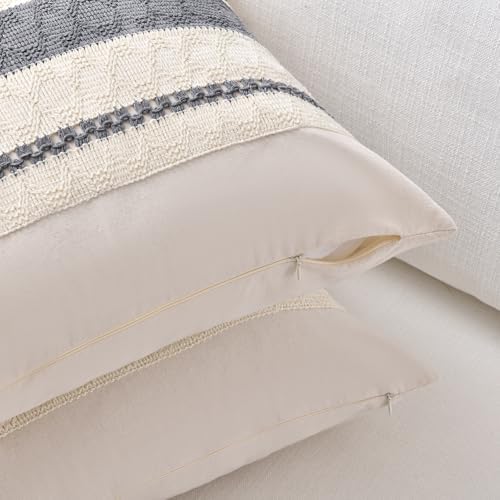 Fancy Homi Set of 1 Neutral Grey Farmhouse Long Lumbar Decorative Throw Pillow - Image 3