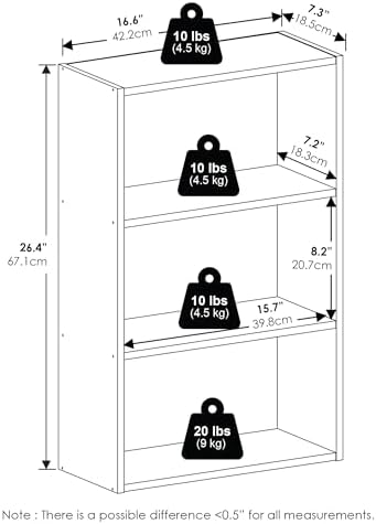 Furinno Basic Book Shelf, 3-Tier Bookshelf, Cube Storage Organizer Bookcase - Image 3