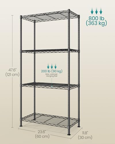 SONGMICS 4-Tier Storage Shelves, Adjustable Wire Shelving Unit, 8 Hooks - Image 3