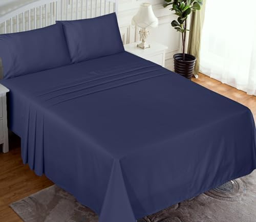 RUVANTI 100% Cotton Twin Sheets, Percale Weave Twin Sheet Set, Crown Blue - Image 2
