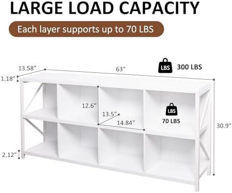 8 Cube Storage Organizer Bookshelf, Industrial Horizontal Bookcase, Accent - Image 2