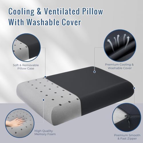 Standard Size Memory Foam Pillows 2 Pack Black, Support - Image 3