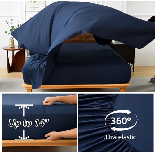 Luxudecor Blue Comforter Set Queen Size, 7 Pieces Stripe Geometric Bed in a Bag - Image 3