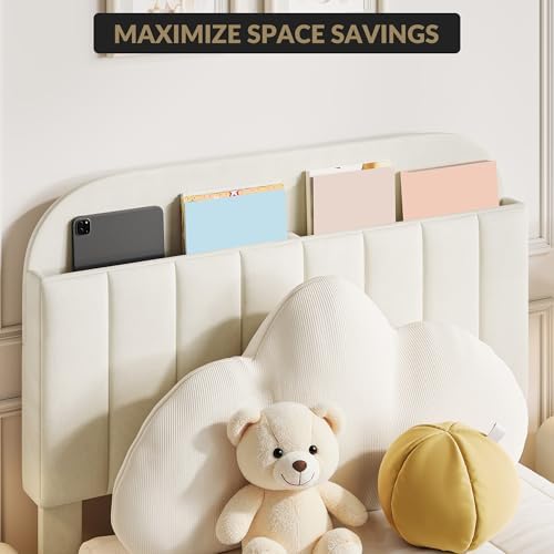Beige Twin Kids Upholstered Platform Bed - Image 5