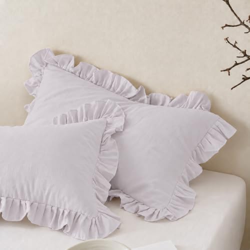 Beige Gray Pillowcases King Pillowcases Ruffled Pillow Shams Set of 2 Cute by Merryword