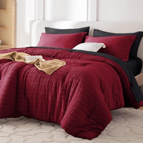 MUXHOMO Full Comforter Set 7 Pieces, Seersucker Bed in a Bag by MUXHOMO