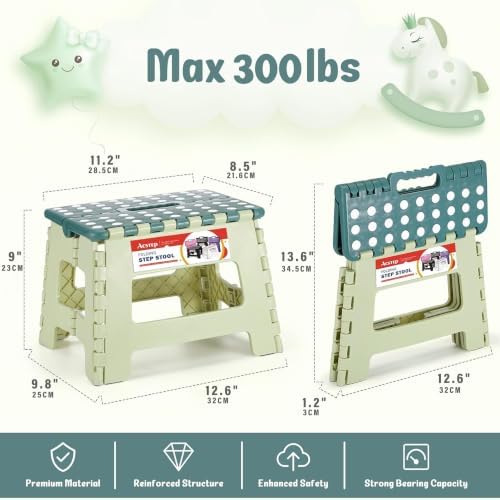 Folding Step Stool 9 Inch for Kids, 300 lbs, Bicolor Green - Image 4