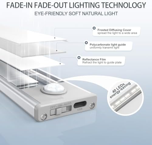 10 inch Under Cabinet Lighting, 6 Pack Motion Sensor Light Indoor Rechargeable - Image 4