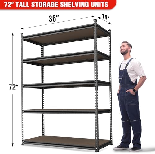 WORKPRO 5-Tier Adjustable Metal Shelving, 36”Wx18”Dx72”H, 4000LBS Capacity - Image 3