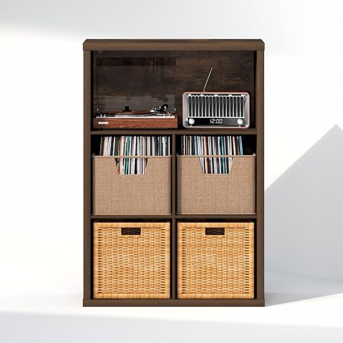 Furinno Cubicle Record Player Stand, 5-Cube Record Storage, Amber Pine - Image 7