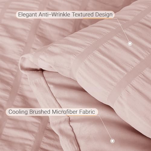 MUXHOMO Twin Comforter Set 5 Pieces, Seersucker Bed in a Bag, Rose Gold - Image 5