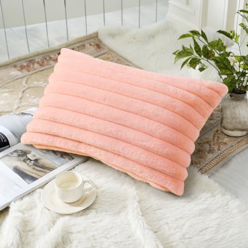 decorUhome Fall Faux Fur Throw Pillow Covers 12x20 Set of 2 Blush Pink - Image 4