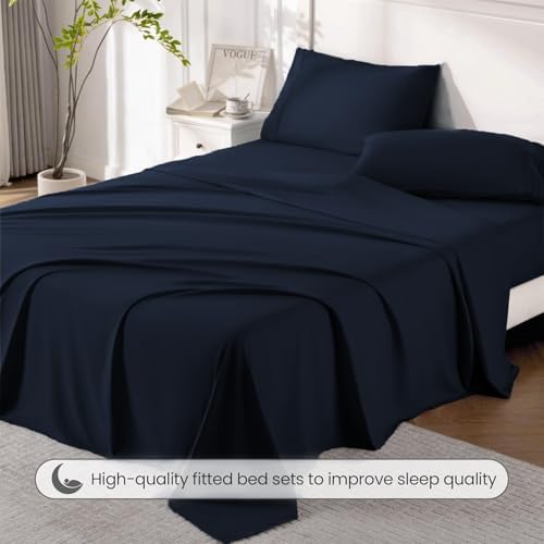 ROSE&RISY Navy Queen Sheet Set, 4 Pieces Soft Bedding King Sheet Set, - Image 4