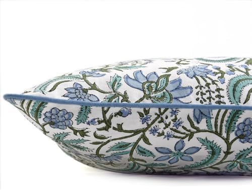 Ridhi Columbia Blue Block Print Cotton Pillow Cover 16x16 Inch Set of 2 - Image 6