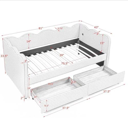 KEIKI Twin Size Upholstery Gingham Daybed - Image 2