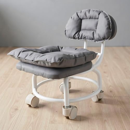 Rolling Work Stool with Backrest, Padded Plastic Seat - Image 2