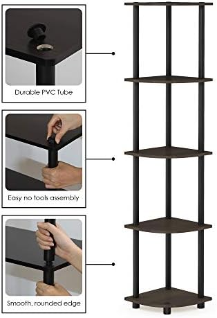 Furinno TURN-N-TUBE Corner Shelf Set of 2, 5-Tier Corner Bookshelf, Open - Image 6