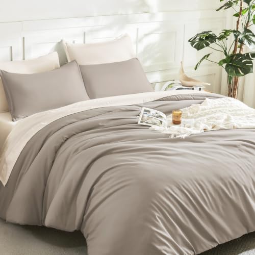Litanika Oversized Queen Comforter Set, 3 Pieces Dark Oatmeal Solid Bedding - Image 5