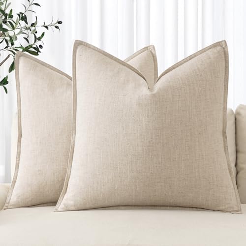 MIULEE Decorative Linen Pillow Covers 16x16 Inch Natural Beige by MIULEE