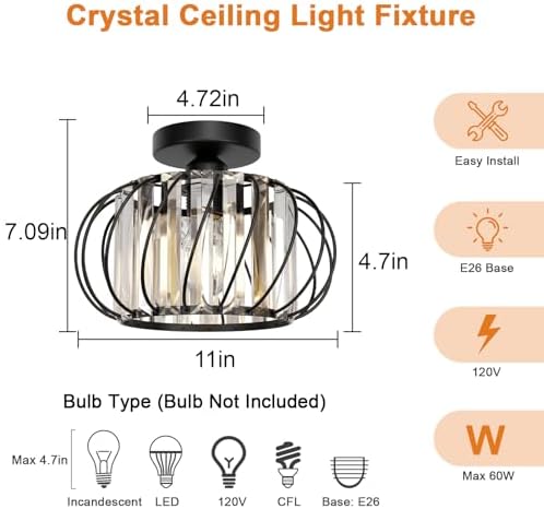 Black Crystal Ceiling Light Fixture - Image 7