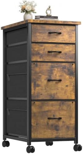 EnHomee Dresser for Bedroom, 4 Drawers Vertical Storage Unit, Rustic Brown by EnHomee