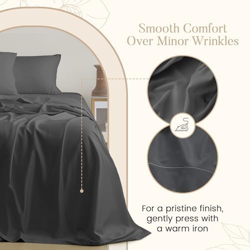 4 PC Egyptian Cotton Sheets Full Sheet Set 15" Deep Pocket- Charcoal - Image 3