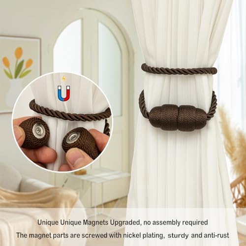 Magnetic Curtain Tiebacks Rope Tie Backs 4 Pack Decorative Window Holdbacks - Image 3