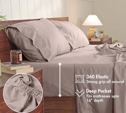 RUVANTI 100% Cotton Twin XL Sheets, Percale Weave Twin XL Set, Warm Mocha - Image 6