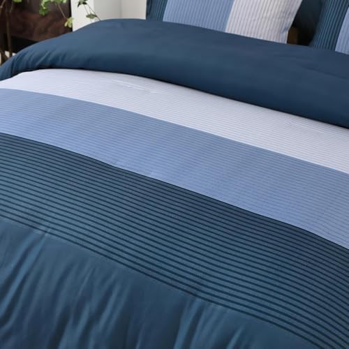 WONGS BEDDING Navy Blue Comforter Set Full, Reversible Blue Stripe Patchwork - Image 6