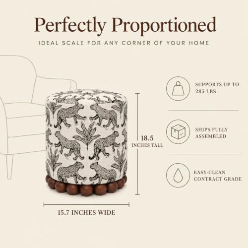 TOV Furniture Dex Small Round Ottoman Footstool, Leopard Jacquard - Image 2