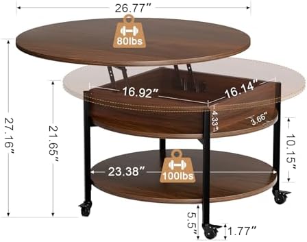 FABATO Small Round Lift Top Coffee Table - Image 3