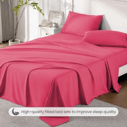 ROSE&RISY Magenta Queen Sheet Set, Pre-Washed Cotton-Like Brushed Microfiber - Image 4