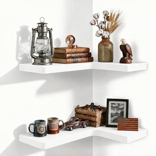 24 Inch Solid Wood Floating Corner Shelves, 2 Pack, Classic White by Unknown