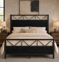 Queen Size Bed Frame with 51.2" Tall Industrial Headboard by IMMERSTABLE