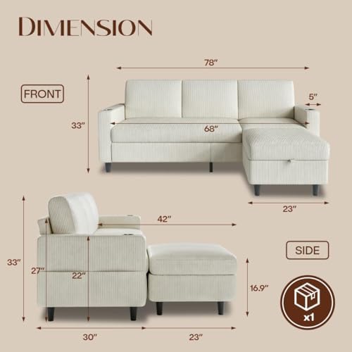 Convertible Sectional Couches for Living Room, 3 Seats L Shaped Sofa - Image 2