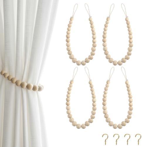 Hion 4 Pack Wood Bead Curtain Tiebacks Holdbacks by Hion