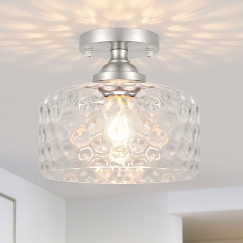 Small Semi Flush Mount Ceiling Light Fixture, Vintage Brushed Nickel Close to by Daunton