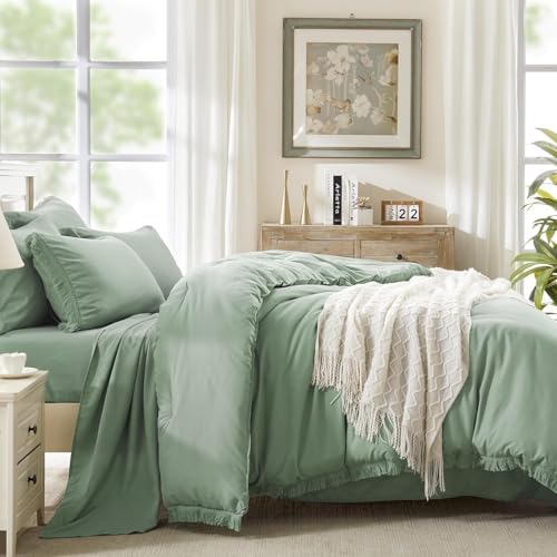 Andency Oversized Queen Comforter Set, 7 Pieces Sage Green Bedding - Image 6