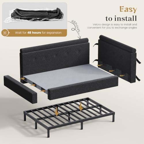 EnHomee Full Corner Cloud Bed Frame 360° Cushioned L-Shaped Daybed - Image 5