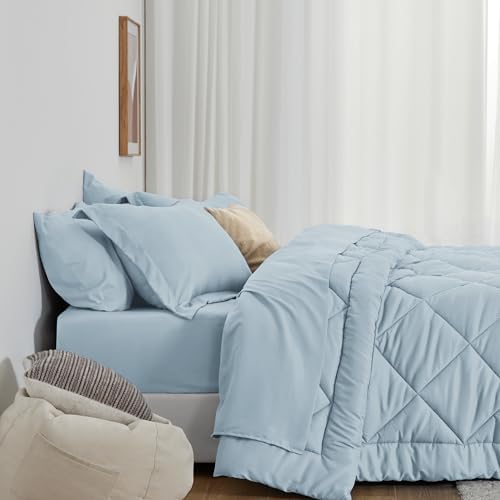 Love's cabin Oversized Queen Comforter Set, 7 Pieces in a Bag, Light Blue - Image 3