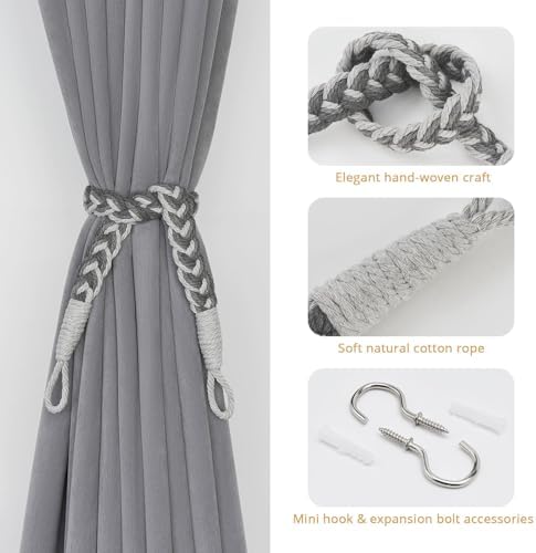 NICEEC 2 Pack Natural Cotton Rope Curtain Tiebacks Elegant Boho Style - Image 2