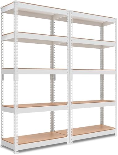 HOMEDANT White 28" W 5 Tier Storage Shelves Garage Shelving Metal 2Pack by TheBestOrganizingSolution
