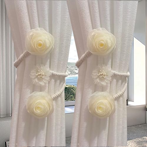2 Pack of Curtain Tiebacks, Elegant Rose Flower Curtain Buckle, Handmade by YAOPEL