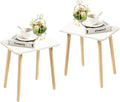 FORAOFUR White End Tables Set of 2, Small Side Tables Accent Tables Living Room, Boho Side Table with Wooden Legs, Easy Assembly