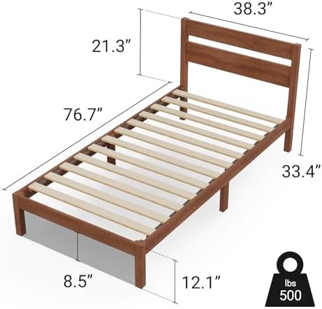 Twin Bed Frame with Headboard Classic Wood Platform, Noise Free, Under Bed - Image 2