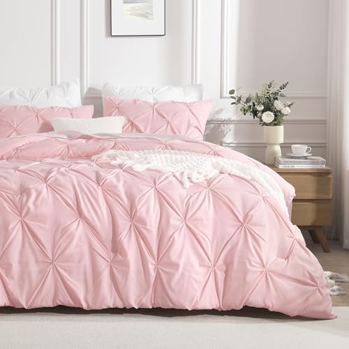 Andency Oversized King Pinch Pleat Pink Comforter Set 3 Piece Bedding - Image 2