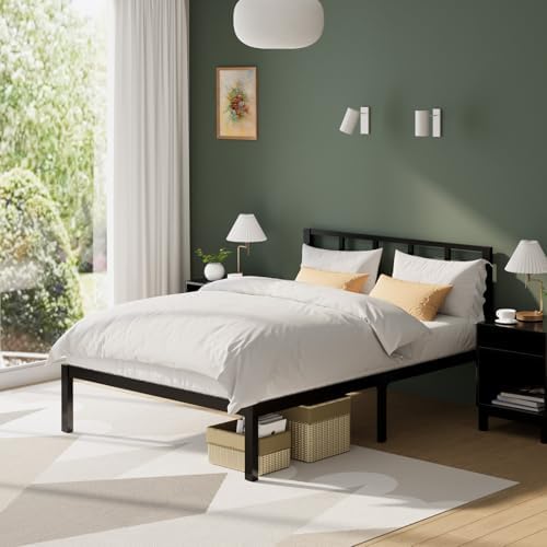 Bamboo Bed Frame with Headframe 12-Inch Solid Platform Bed with Wooden Slats by Bambooflow
