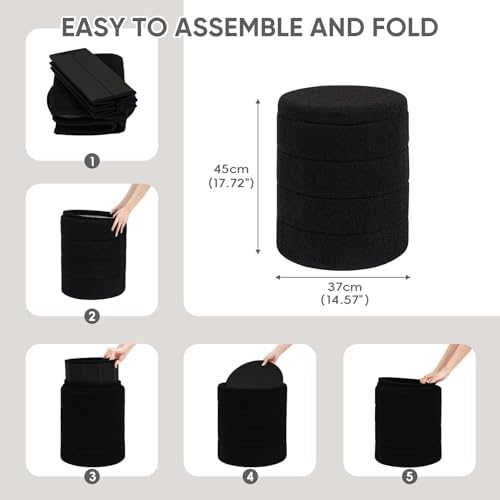 Compact Round Folding Storage Ottoman - Image 3