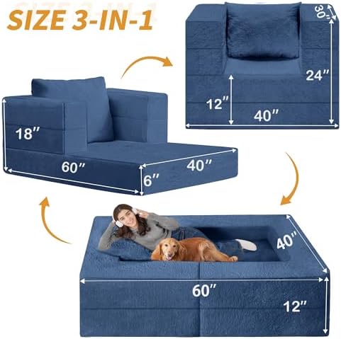 Futon Sofa Bed with Pillow, 3-in-1 Sleeper Sofa Bed with Removable Cover - Image 3